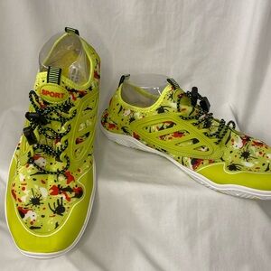 Quick Drying Water Shoes Size 12/XXX-L~Neon Green Paint Splatter Design~Vivay